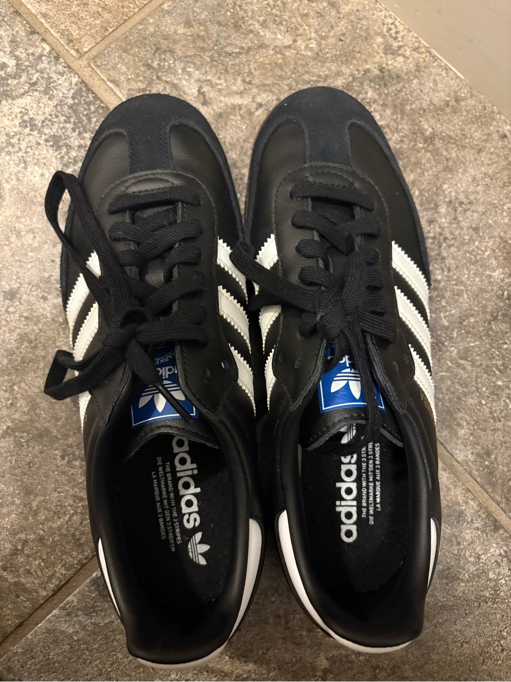 adidas Black & White Classic Sneaker with Blue Tongue Logo